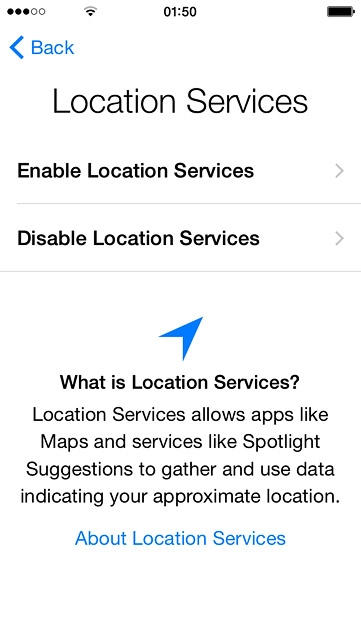 If you select Disable Location Services:
