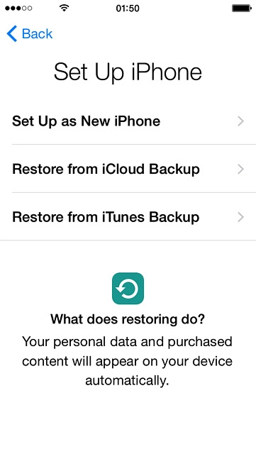 If you've used an iPhone before and want to restore previous content from an iCloud backup:Press Restore from iCloud Backup and go to step 5b.