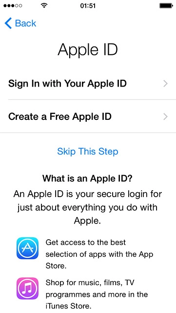 To activate your phone without an Apple ID:Press Skip This Step.