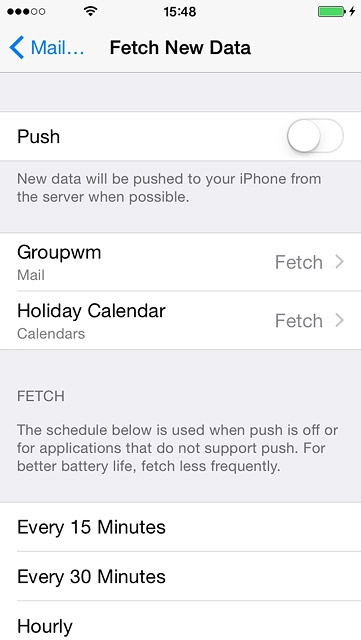 To select settings for a specific email account:Press the required email account.