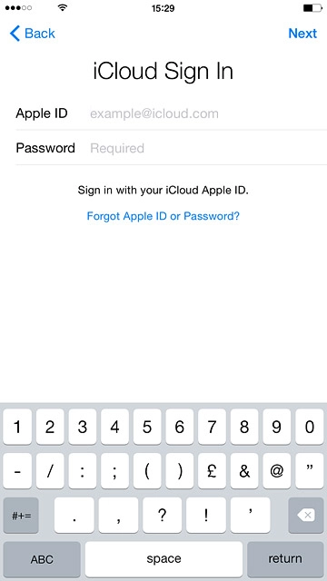 Press Next.Follow the instructions on the display to log on to iCloud.