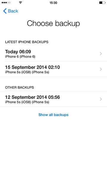 Press the required backup.Your phone restores the contents of the selected backup.Follow the instructions on the display to activate your phone.