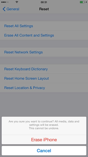 Press Erase iPhone to confirm.