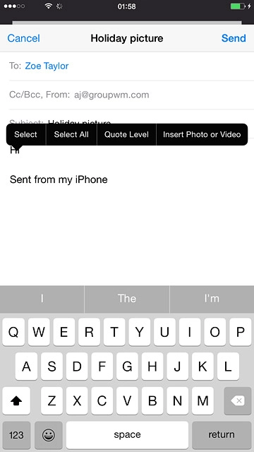 Press and hold anywhere on the text input field.Press Insert Photo or Video.