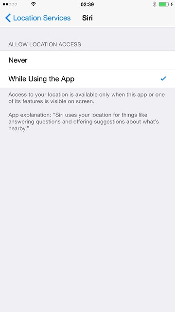 Press the required setting.