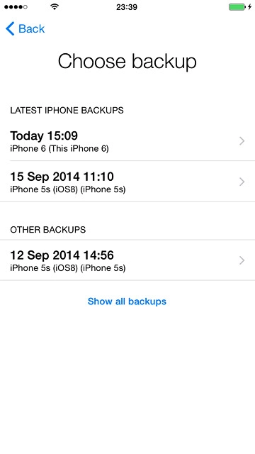 Press the required backup.Your phone restores the contents of the selected backup.Follow the instructions on the display to activate your phone.