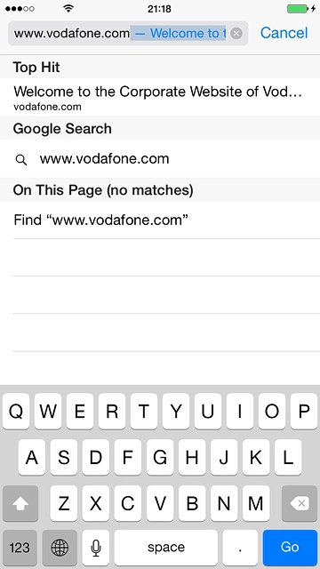 Key in the address of the required web page and press Go.