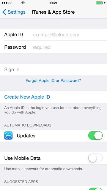 Press Apple ID and key in the username for your Apple ID.