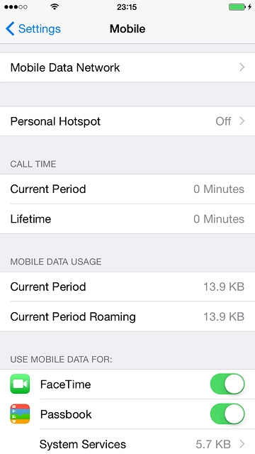 Your phone's data usage is displayed below MOBILE DATA USAGE.
