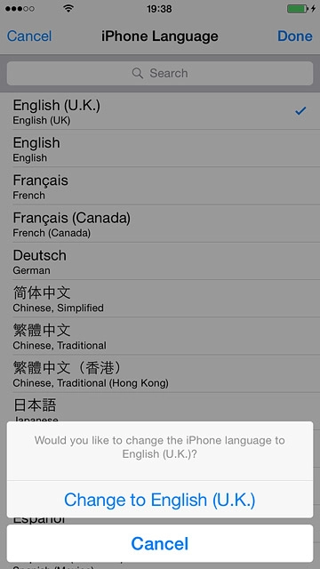 Press Change to ‹language›.