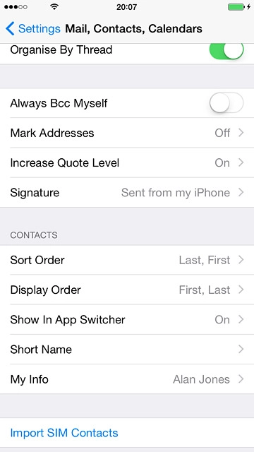 Press Import SIM Contacts.