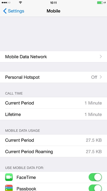 Your phone's data usage is displayed below MOBILE DATA USAGE.