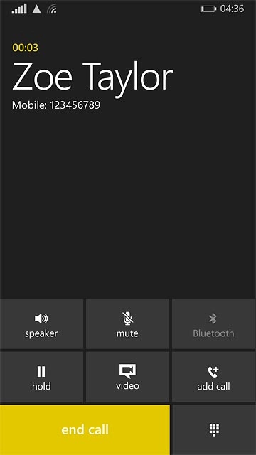 Press end call to end the call and return to the home screen.
