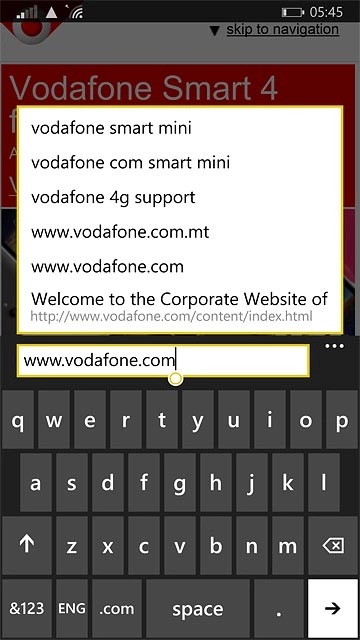 Key in the address of the required web page and press arrow right.