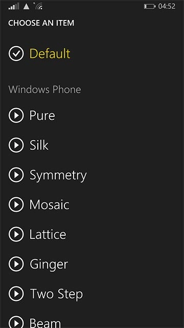 Press the play icon next to the required ring tones to listen to them.