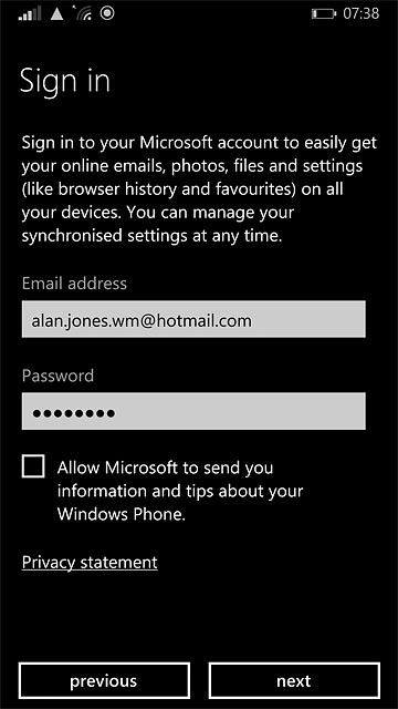 Press next.Follow the instructions on the display to end the activation of your Microsoft account.