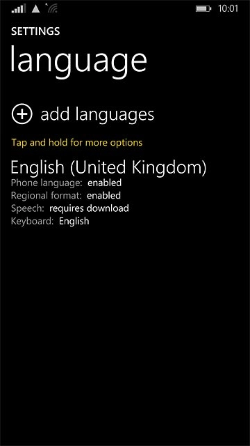If the language isn't displayed on the list of languages:Press add languages.