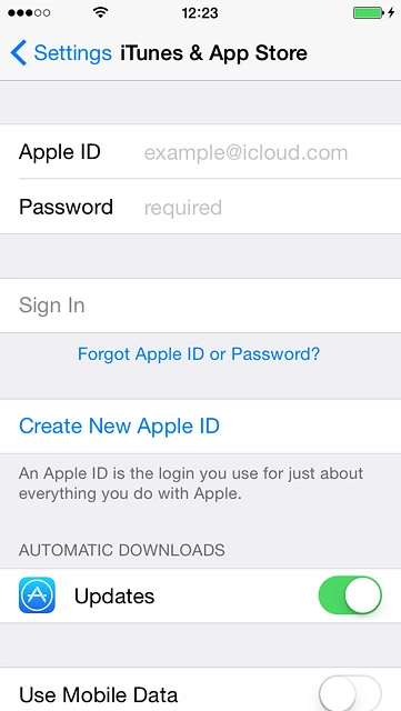 Press Apple ID and key in the username for your Apple ID.