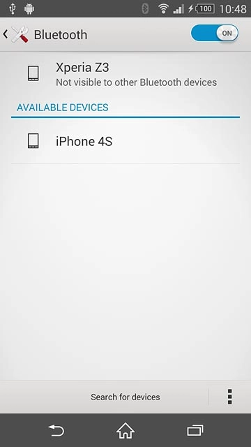 Make sure the other device is turned on and is ready to connect via Bluetooth.Your phone now searches for devices and after a moment, a list of Bluetooth devices within range is displayed.Press the required Bluetooth device.Follow the instructions on the display to pair the Bluetooth device with your phone.The new device is displayed on the list of paired devices.