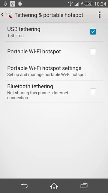 Press USB tethering until the function is turned on.