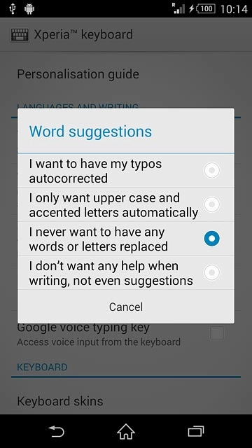 Press I never want to have any words or letters replaced.