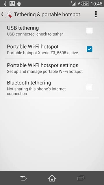 Press Portable Wi-Fi hotspot until the function is turned on.