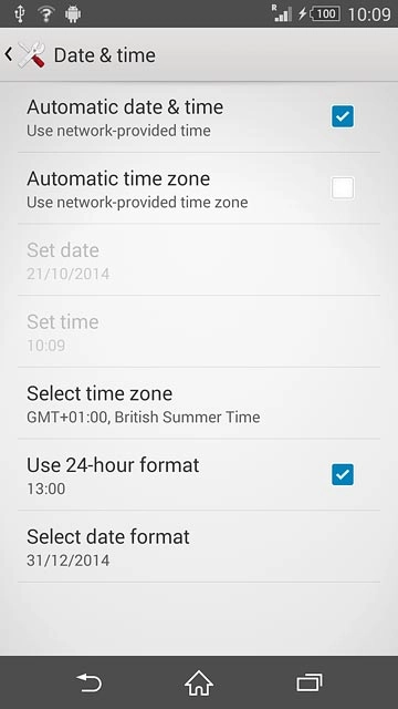 Press Automatic date & time until the function is turned on.