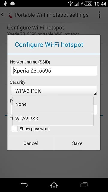 If you don't want to password protect your hotspot:Press None.