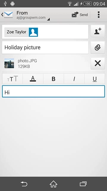 Press Send when you've finished your email message.