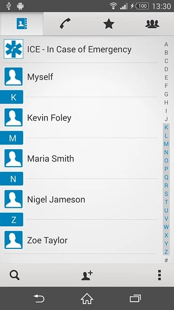 Press the required contact.The contact details are displayed.