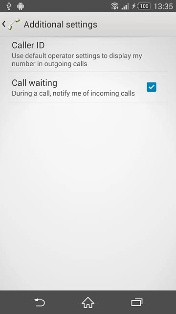The current settings are displayed.Press Call waiting to turn the function on or off.