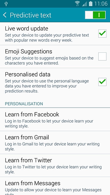 Press Personalised data until the function is turned on.