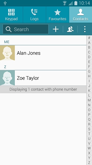 Press the required contact.The contact details are displayed.