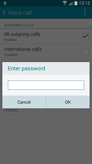 Key in your barring password (default is 0000) and press OK to turn the function on or off.