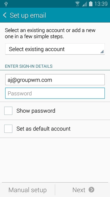 Press Password and key in the password for your email account.