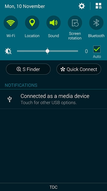 Slide your finger down the display starting from the top edge of your phone.Press Connected as a media device.