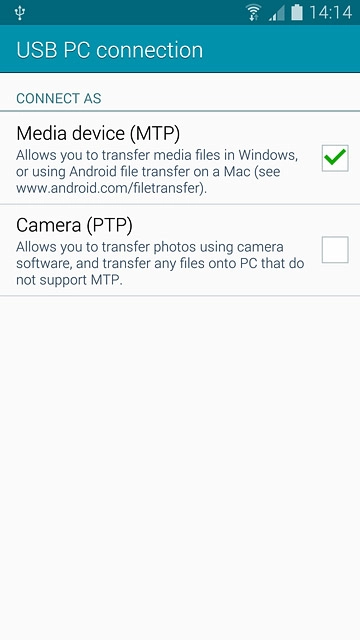 Press Media device (MTP) until the function is turned on.