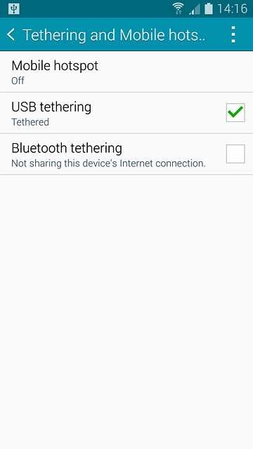 Press USB tethering until the function is turned on.