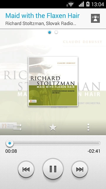 To fast forward or rewind the current audio file:Press the indicator at the bottom of the display and slide it right or left.