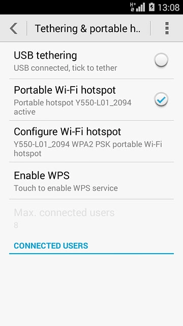 Press Portable Wi-Fi hotspot until the function is turned on.