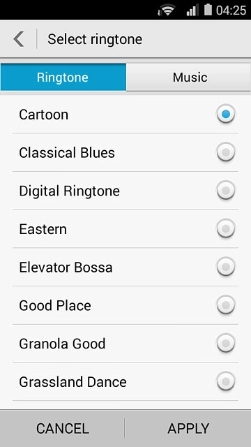 To select one of your phone's default ring tones:Press Ringtone.