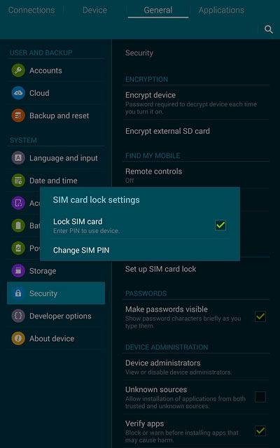 Press Lock SIM card to turn the function on or off.