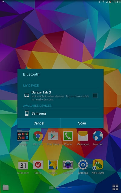 Make sure the other device is turned on and is ready to connect via Bluetooth.Your tablet searches for devices and after a moment, a list of Bluetooth devices within range is displayed.Press the required Bluetooth device.Follow the instructions on the display to pair the Bluetooth device with your tablet.The new device is displayed on the list of paired devices.