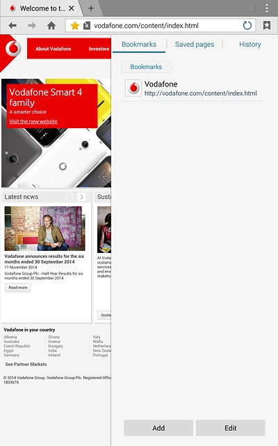 Press the required bookmark.