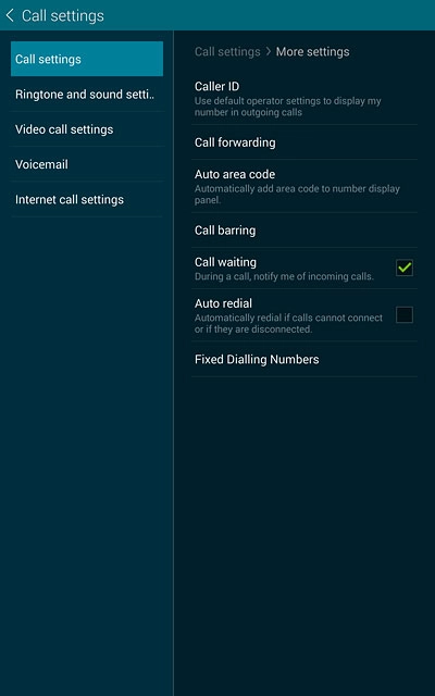 The current settings are displayed.Press Call waiting to turn the function on or off.