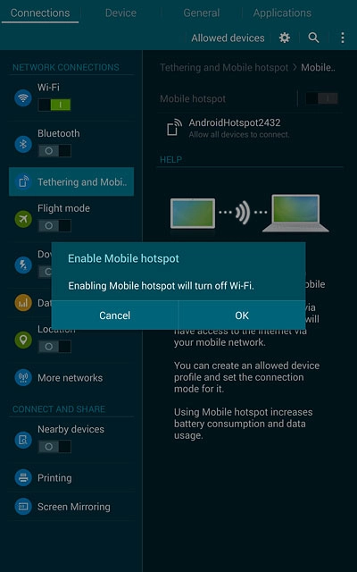 If Wi-Fi is turned on:Press OK to confirm.