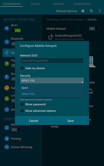 If you don't want to password protect your hotspot:Press Open.