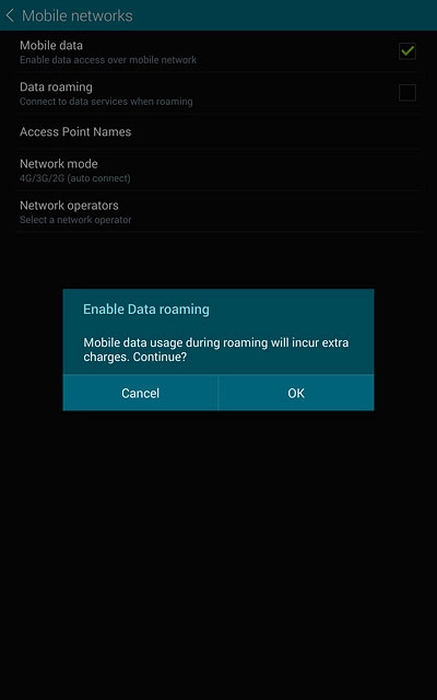If you turn on data roaming:Press OK to confirm.