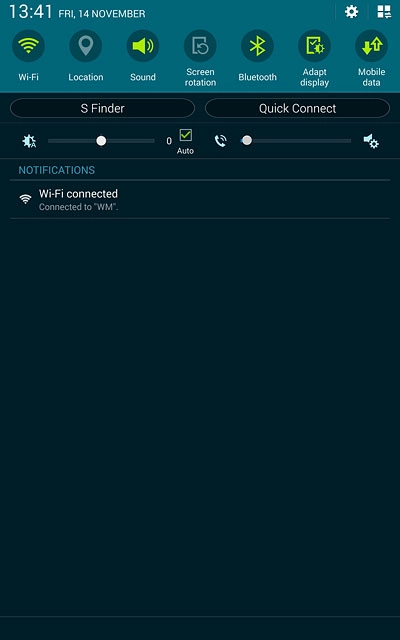 Slide your finger down the display starting from the top edge of your tablet.Press Bluetooth until the function is turned on.