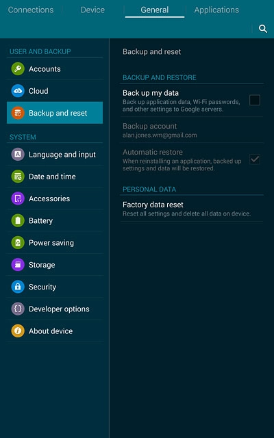 Press Backup and reset.